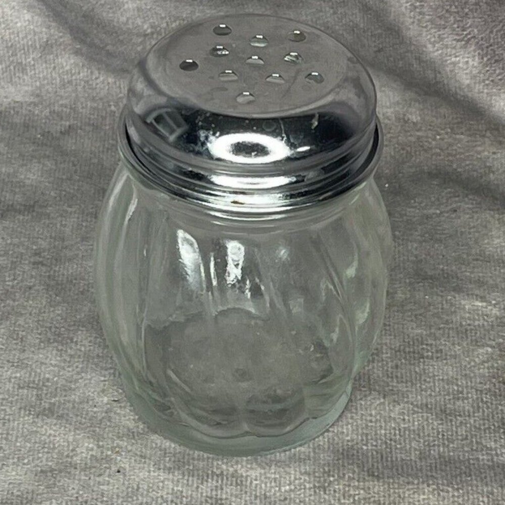 VTG PARMESAN CHEESE, Ribbed Glass W/Metal Lid